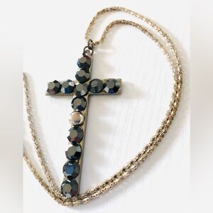 Boston Proper Punk Cross pendant necklace VTG 80's Stainless steel hematite 18"